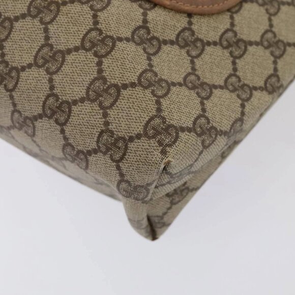 GUCCI GG Supreme Web Sherry Line Tote Bag PVC Leather Beige Auth 89625 - Picture 4 of 16